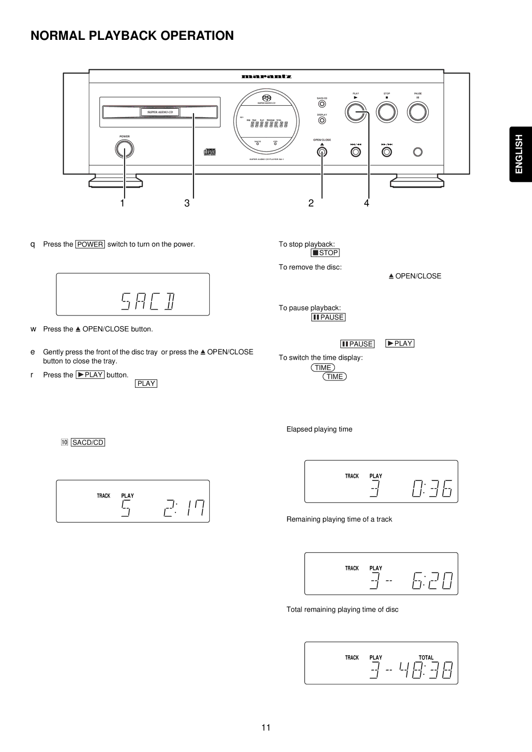 Marantz 6266, 6265, 6274, 6264, 6263 technical specifications Normal Playback Operation, English 