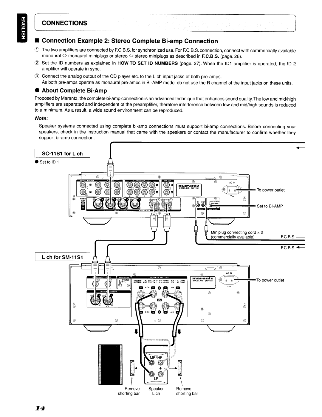 Marantz 642SC11S1, SC-11S1 manual Connection Example 2 Stereo Complete Bi-amp Connection, About Complete Bi-Amp 