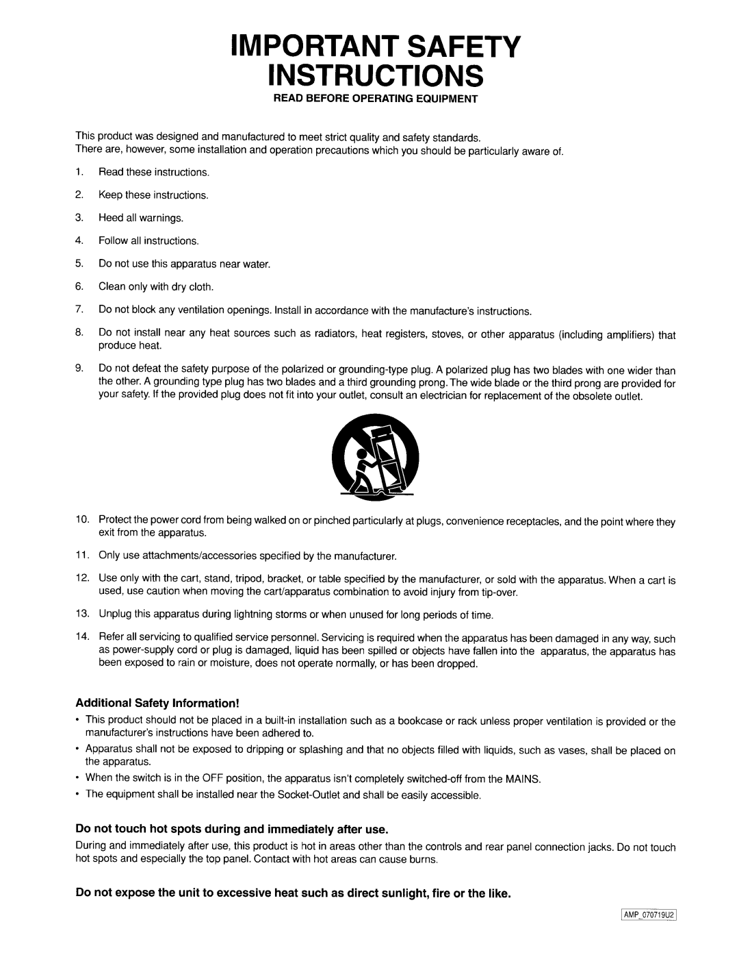 Marantz SC-11S1, 642SC11S1 manual Important Safety Instructions 