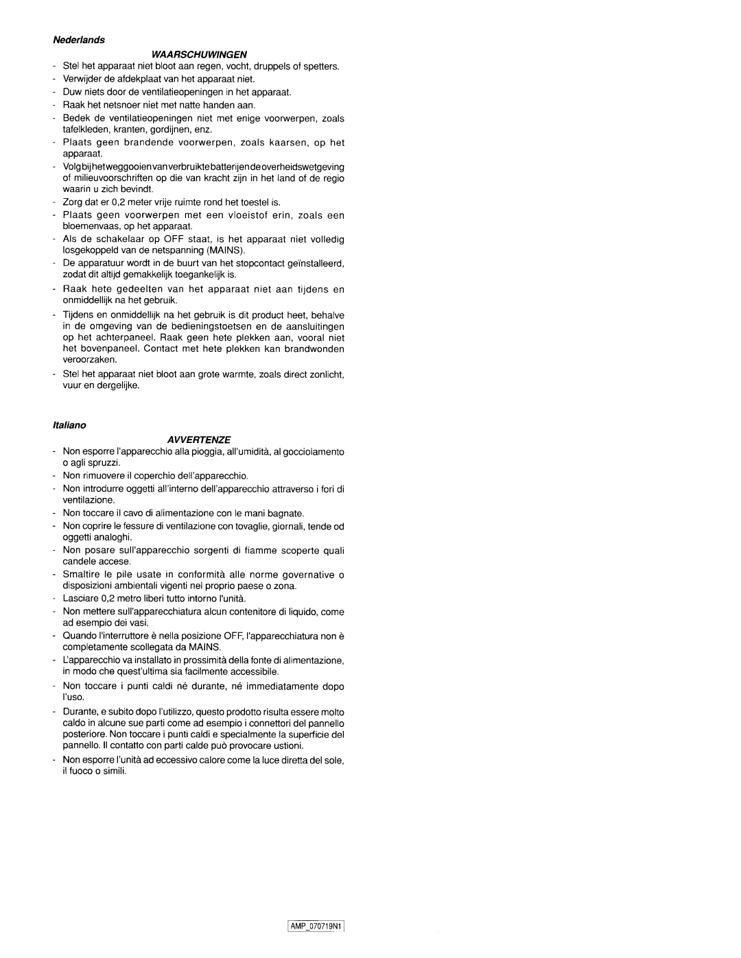 Marantz 642SC11S1, SC-11S1 manual Waarschuwingen 