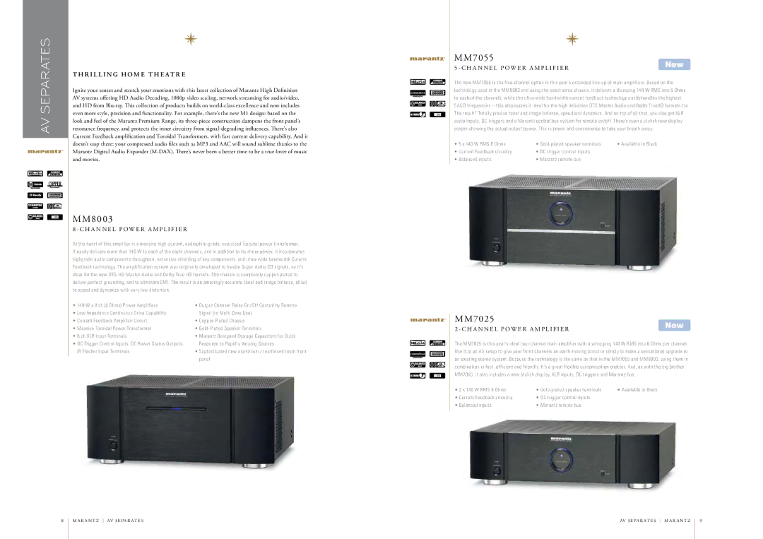 Marantz AV7005 manual Separates, MM8003, M7055, MM7025, H a N N E L P OW E R a M P L I F I E R 