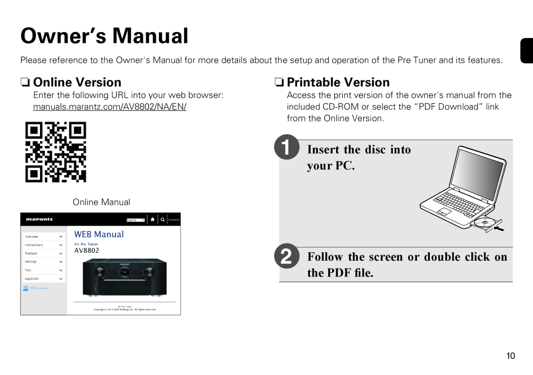 Marantz AV8802 quick start NnOnline Version 