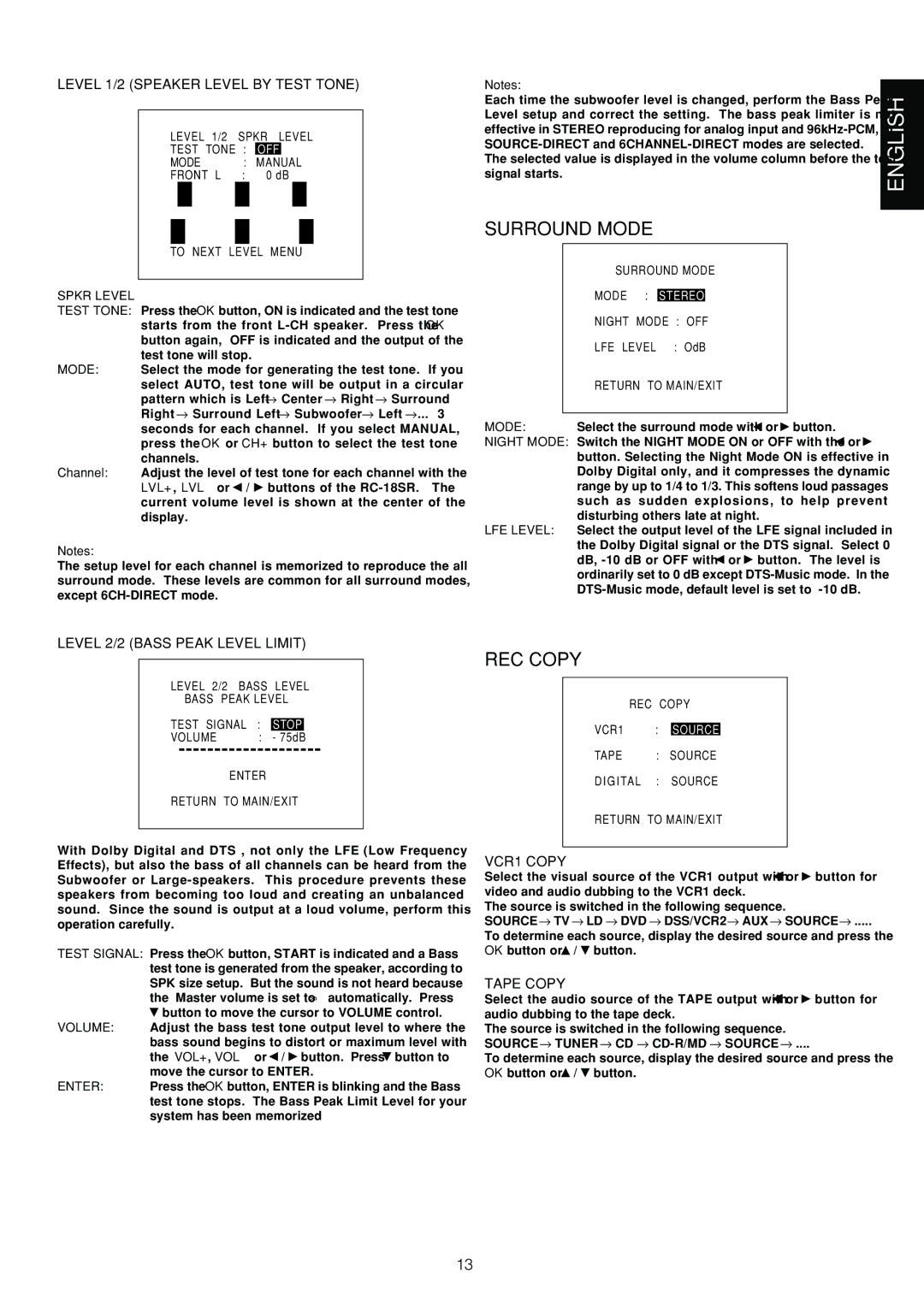 Marantz AV9000 manual Surround Mode, REC Copy 