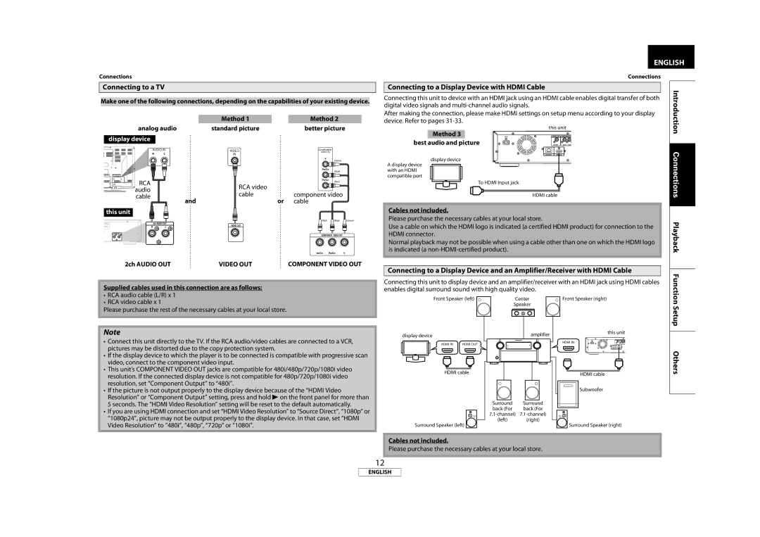 Marantz 541110331126M, BD5004 manual Connecting to a TV, Others, Display device, Rca, This unit 