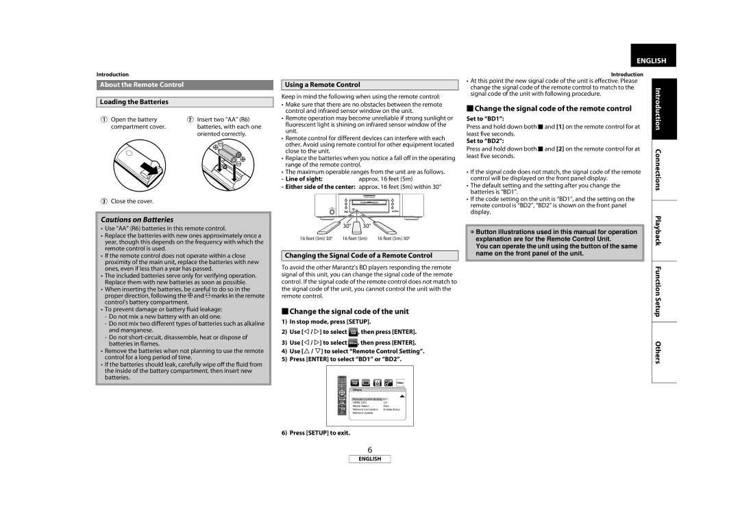 Marantz 541110331126M, BD5004 manual  Change the signal code of the unit, Change the signal code of the remote control 