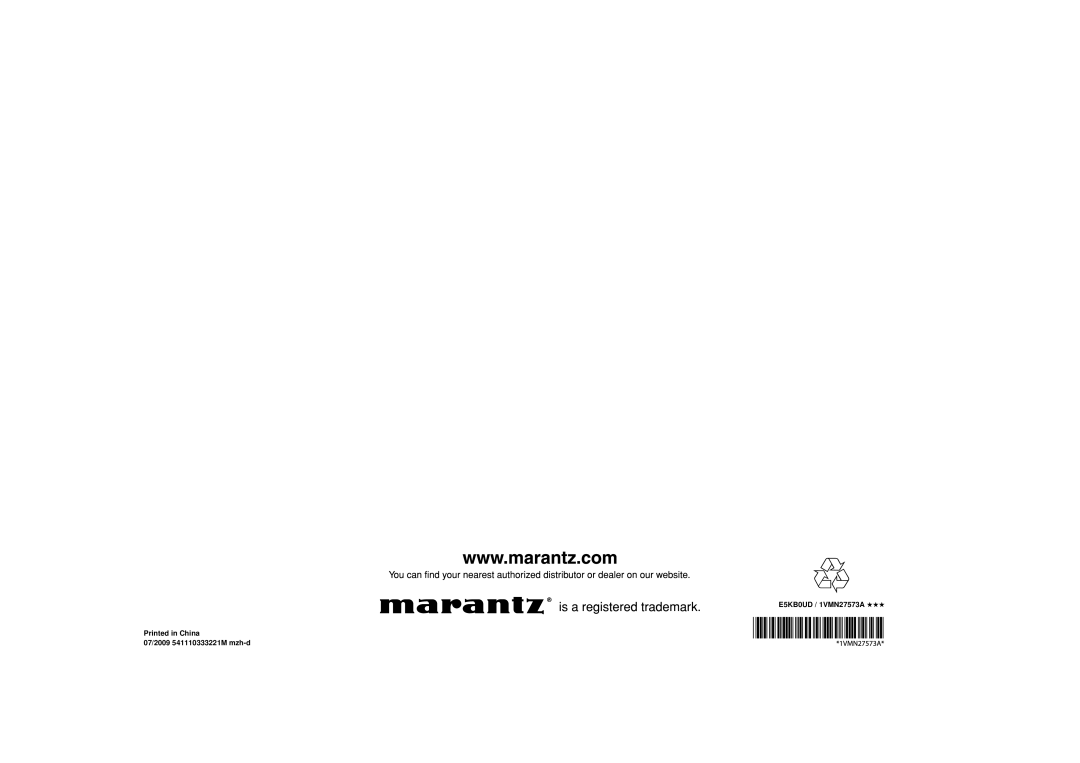 Marantz BD7004 manual E5KB0UD / 1VMN27573A 07/2009 541110333221M mzh-d 