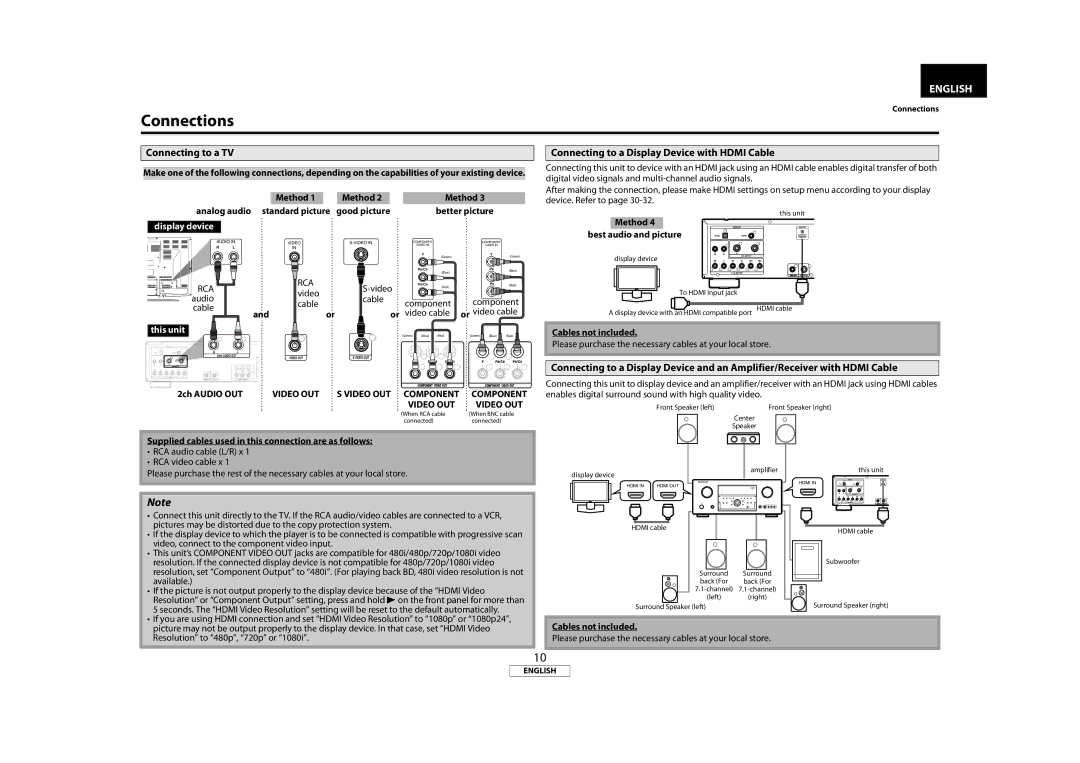 Marantz BD8002 manual Connecting to a TV, Display device, Video OUT Component 