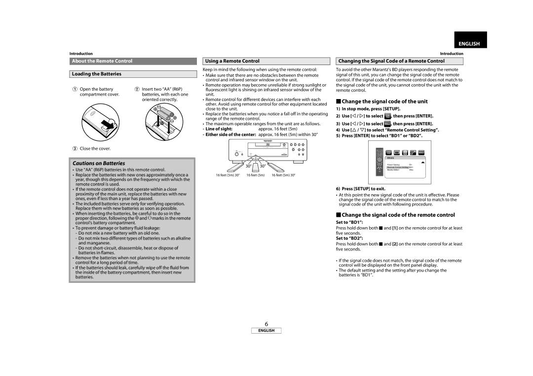 Marantz BD8002 manual  Change the signal code of the unit,  Change the signal code of the remote control 