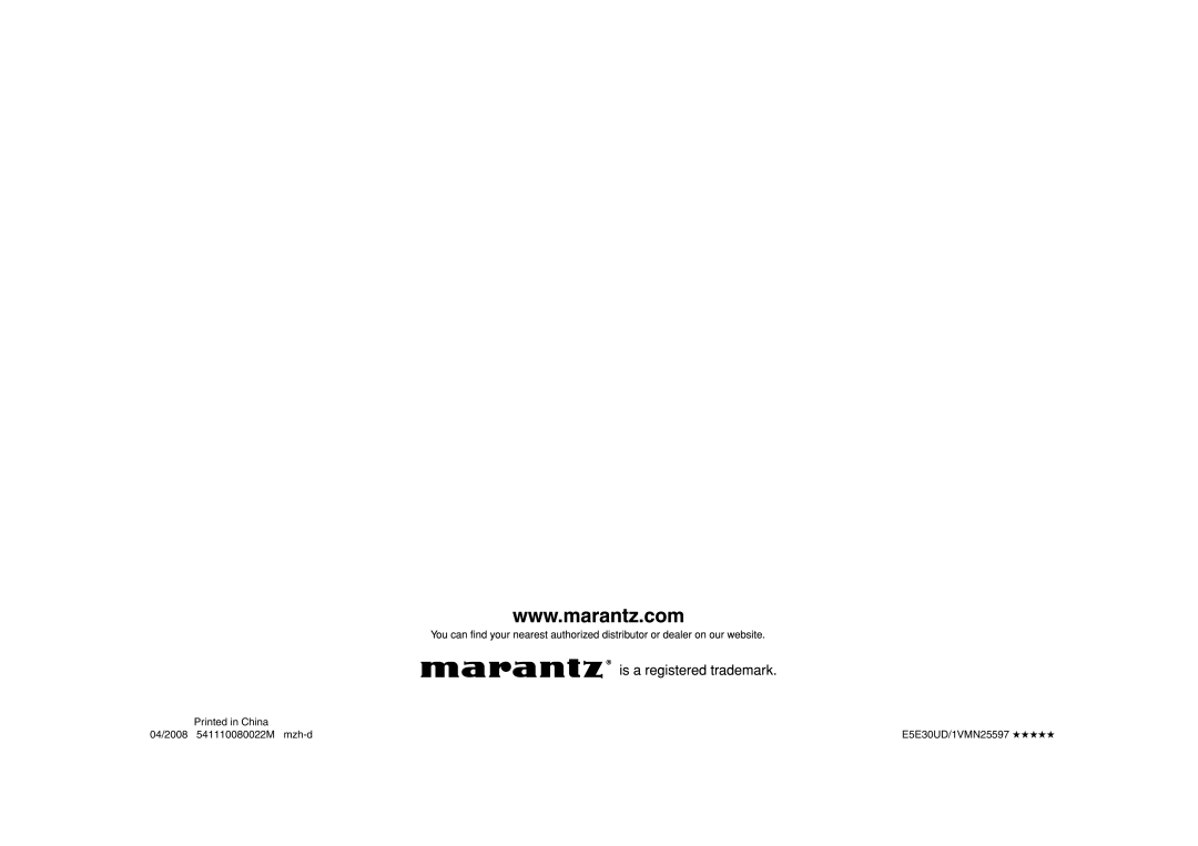 Marantz BD8002 manual 04/2008 541110080022M mzh-d, E5E30UD/1VMN25597, Printed in China 