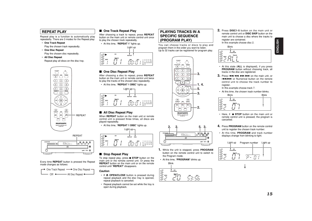 Marantz CC4001 manual Repeat Play, Playing Tracks in a Specific Sequence Program Play 