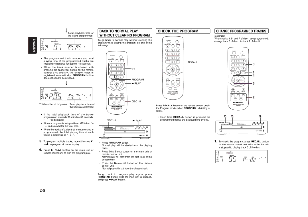 Marantz CC4001 manual Check the Program, DISC1-5 