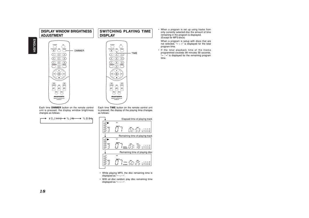 Marantz CC4001 manual Switching Playing Time, Display, Dimmer 