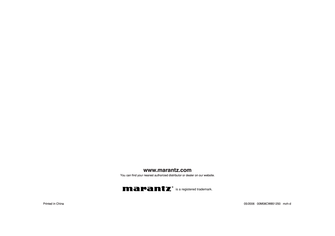Marantz CC4001 manual is a registered trademark, 05/2006 00M08CW851250 mzh-d 