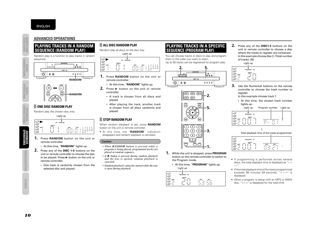 Marantz CC4003 Sequence Random Play, Sequence Program Play, ONE Disc Random Play, ALL Disc Random Play, Stop Random Play 