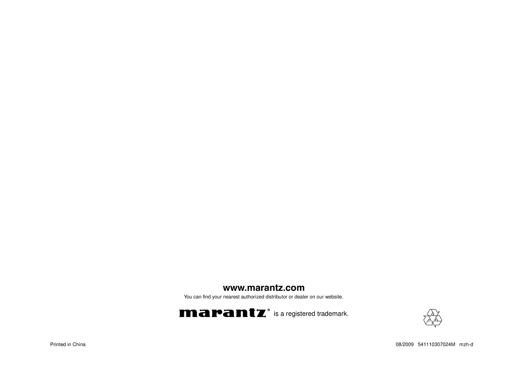 Marantz 541110307024M, CC4003 manual Is a registered trademark 