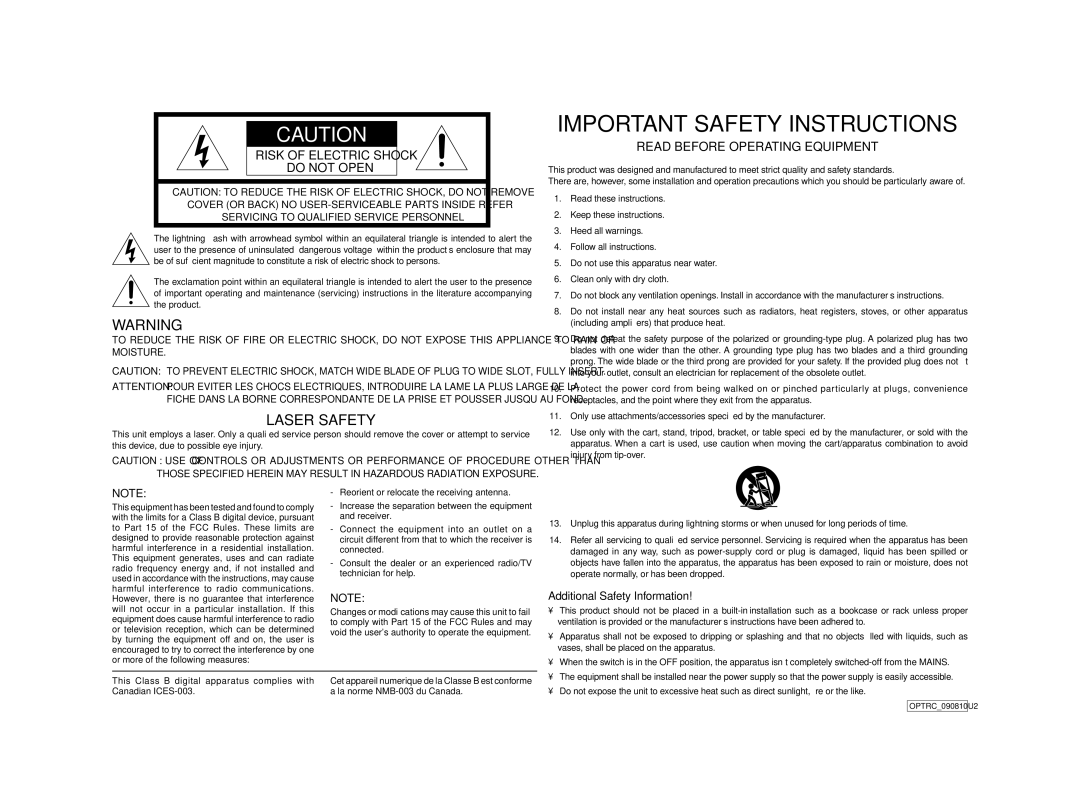 Marantz CC4003, 541110307024M manual Important Safety Instructions 