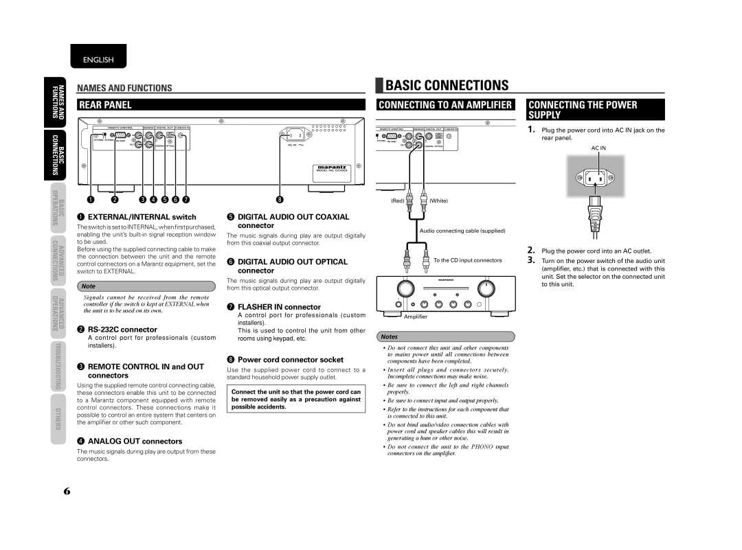 Marantz CC4003, 541110307024M manual Connecting the Power Supply 