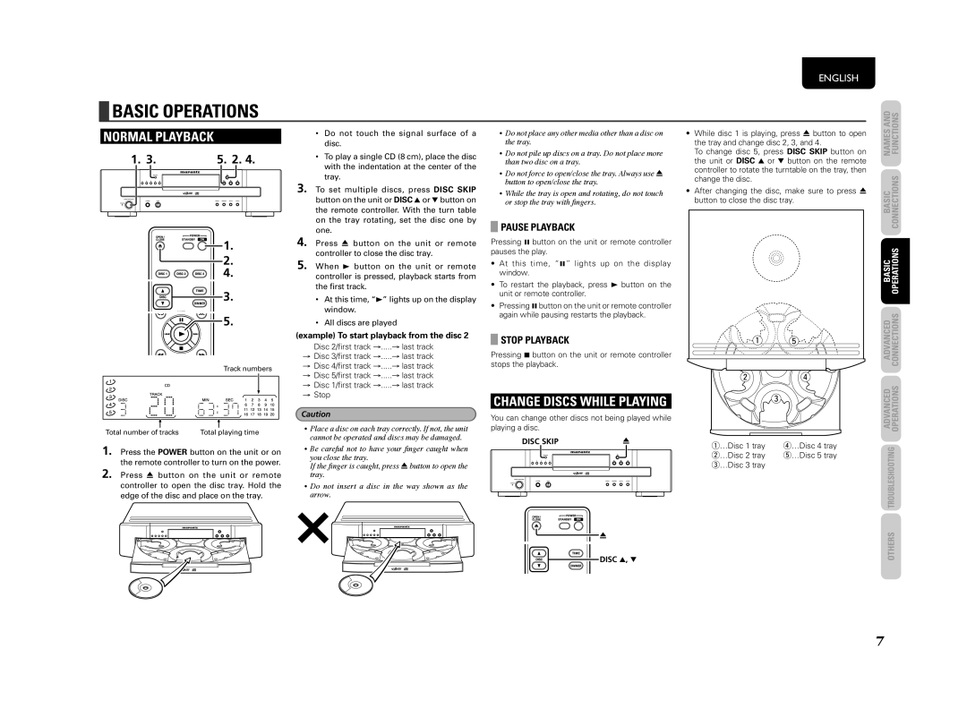 Marantz 541110307024M, CC4003 manual Basic Operations, Normal Playback, Pause Playback, Stop Playback 