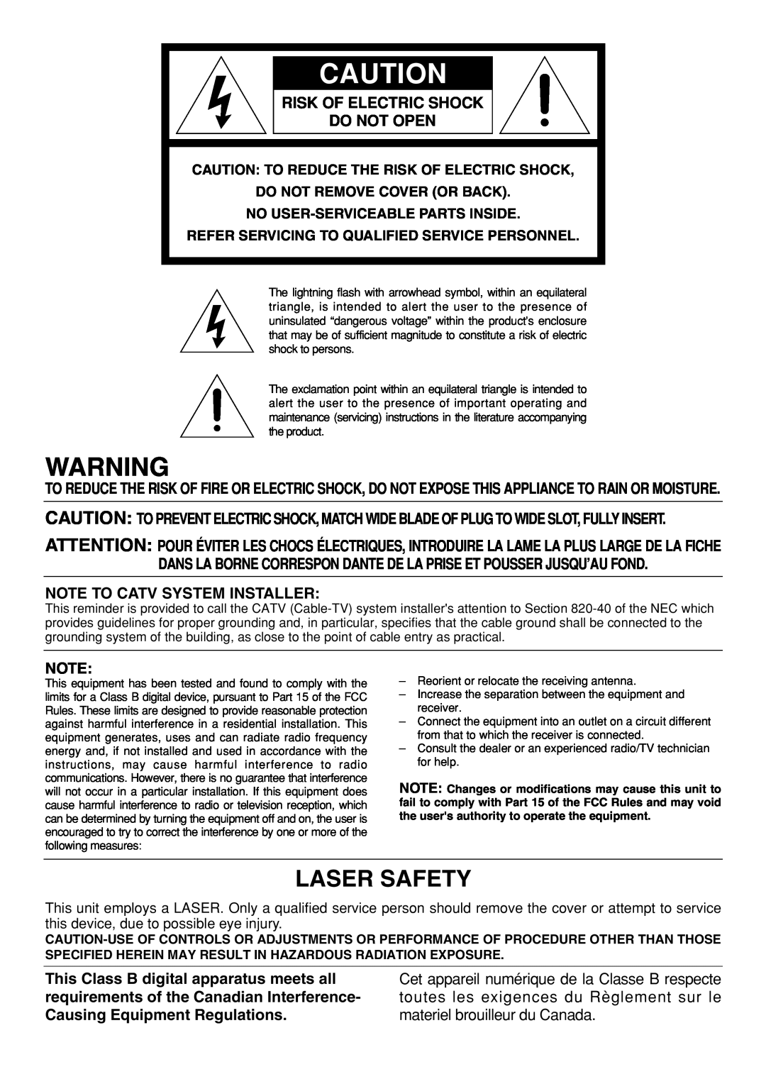 Marantz CC4300 manual Risk Of Electric Shock Do Not Open, Note To Catv System Installer, Laser Safety 