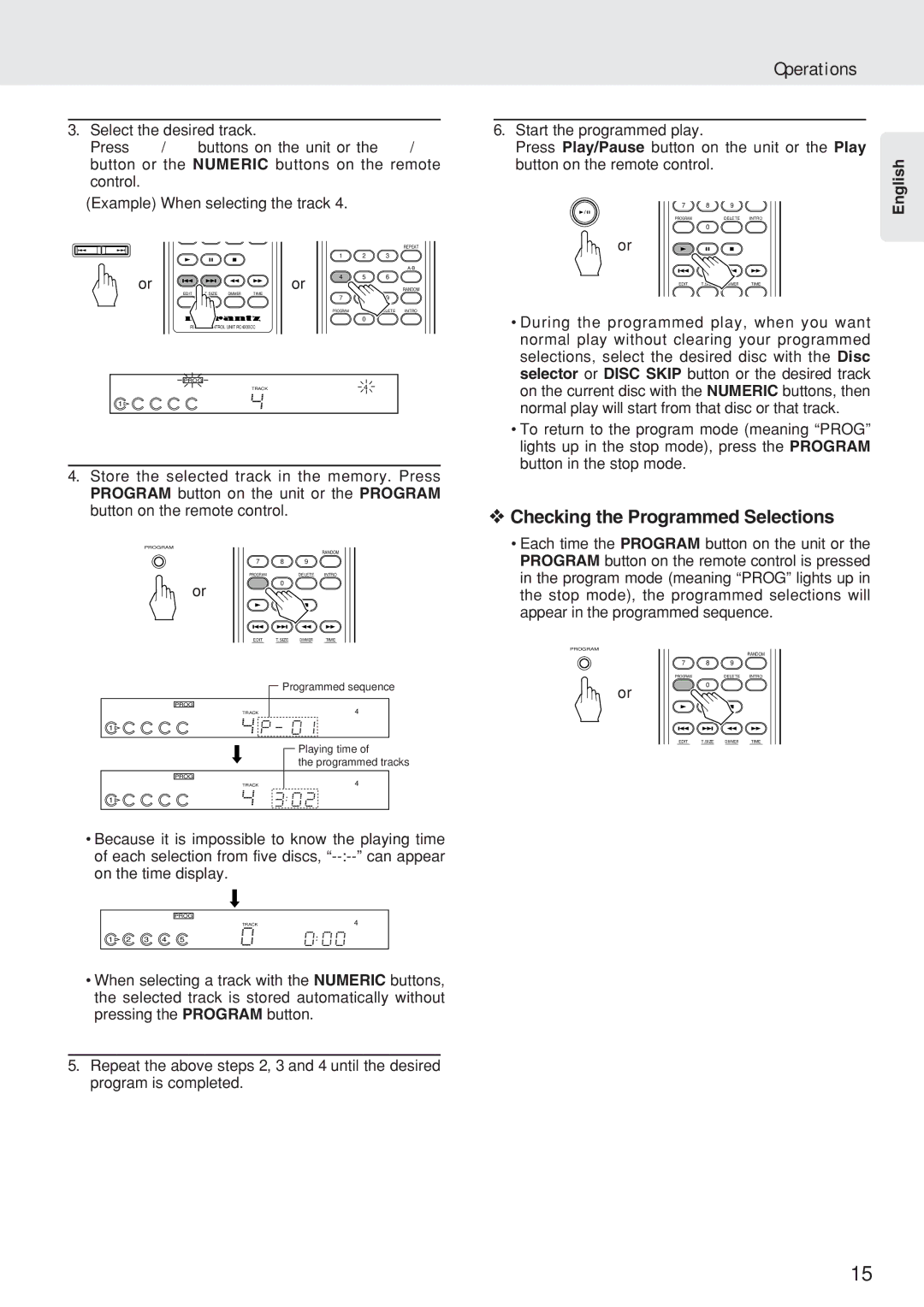 Marantz CC4300N manual Checking the Programmed Selections, Appear in the programmed sequence 