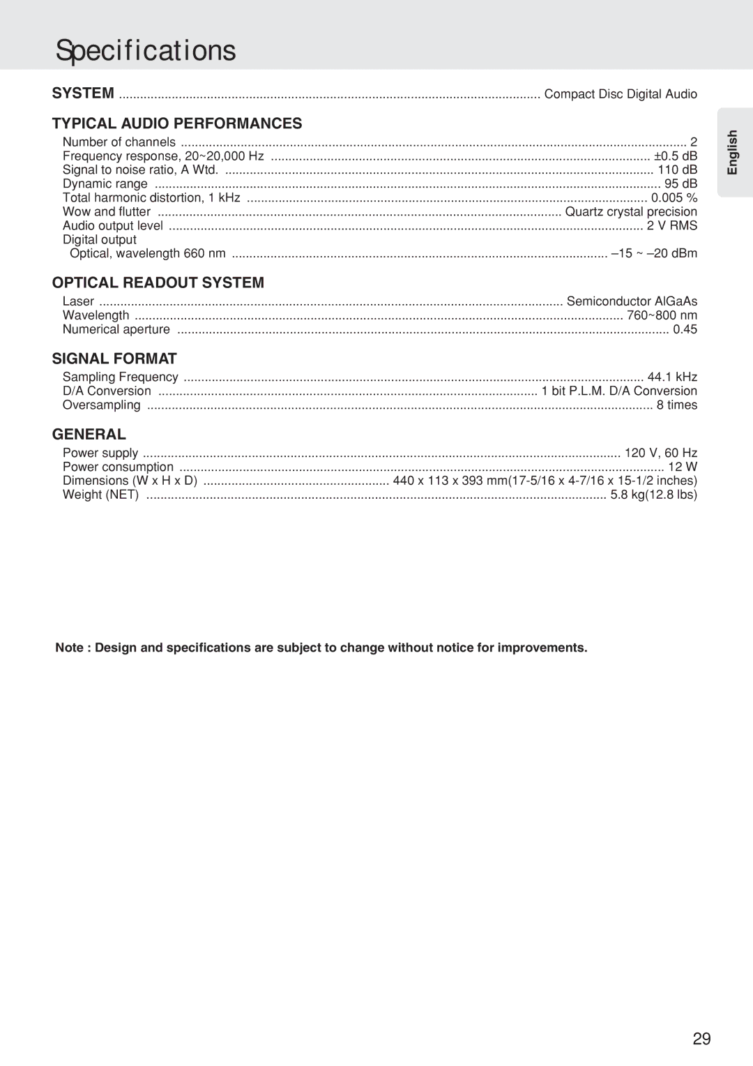 Marantz CC4300N manual Specifications, Typical Audio Performances 