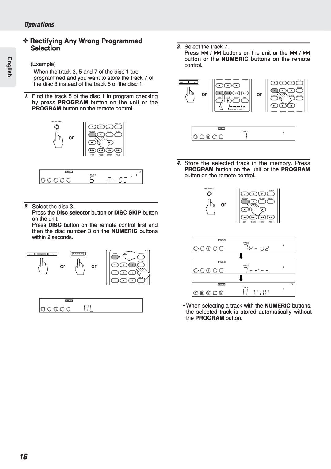 Marantz CC4300N manual Rectifying Any Wrong Programmed Selection, Operations 