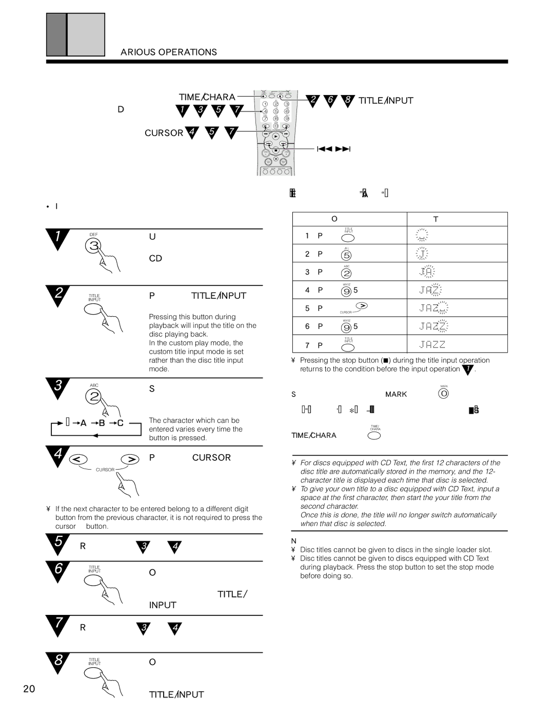 Marantz CC9100 manual TIME/CHARA Digit buttons 1 3 5, Cursor 4 5, Select the number, CD to which you want to, Give a title 