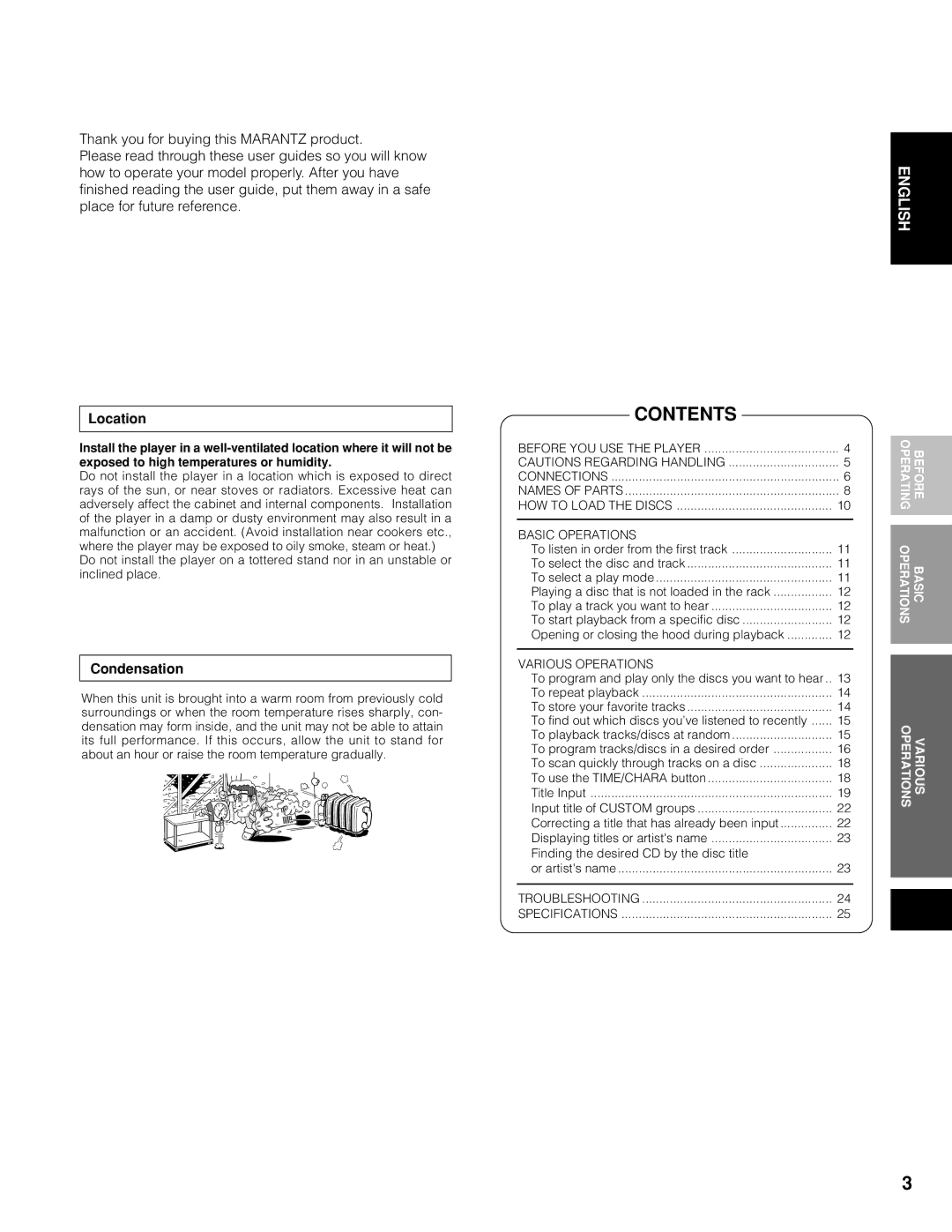 Marantz CC9100 manual Contents 