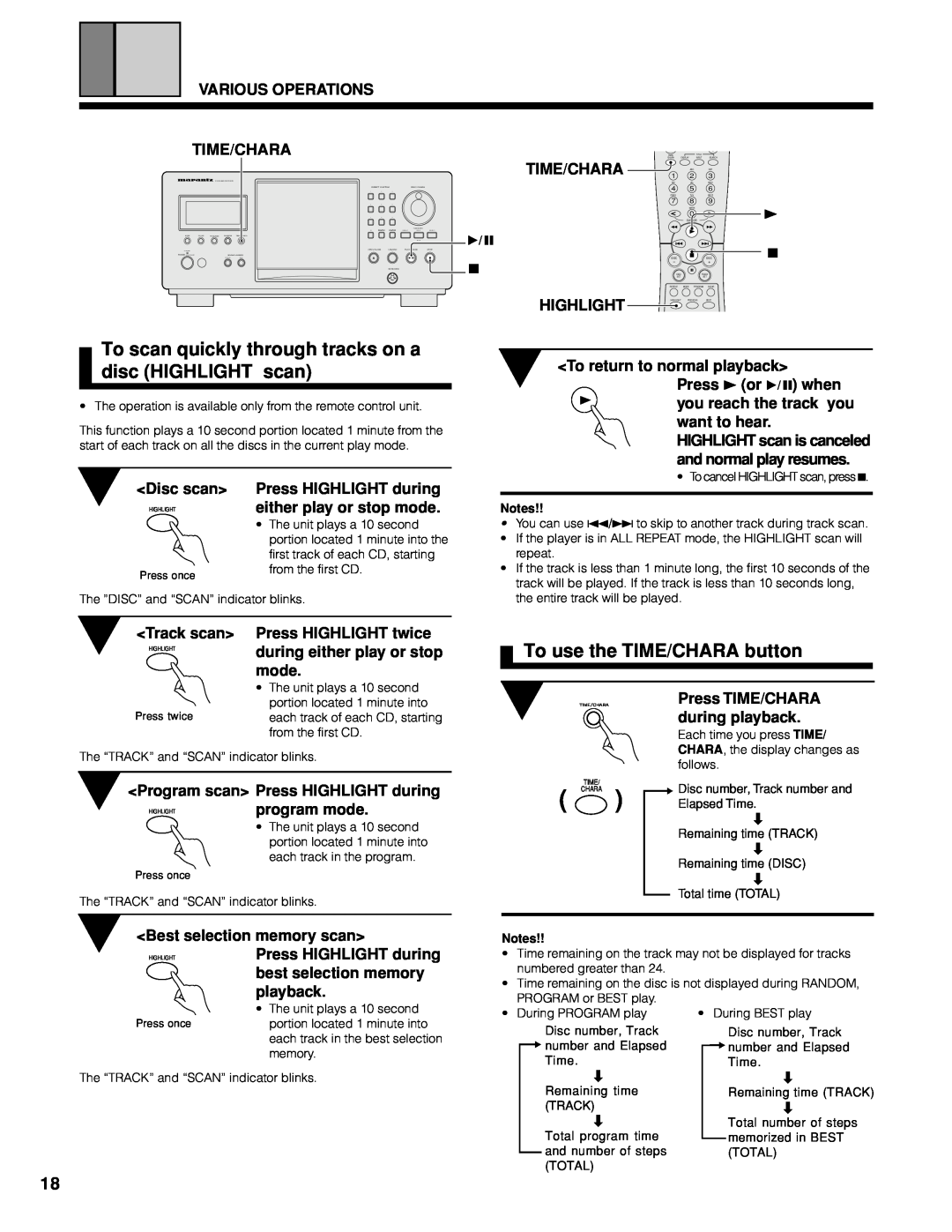 Marantz CC9100 manual To use the TIME/CHARA button 