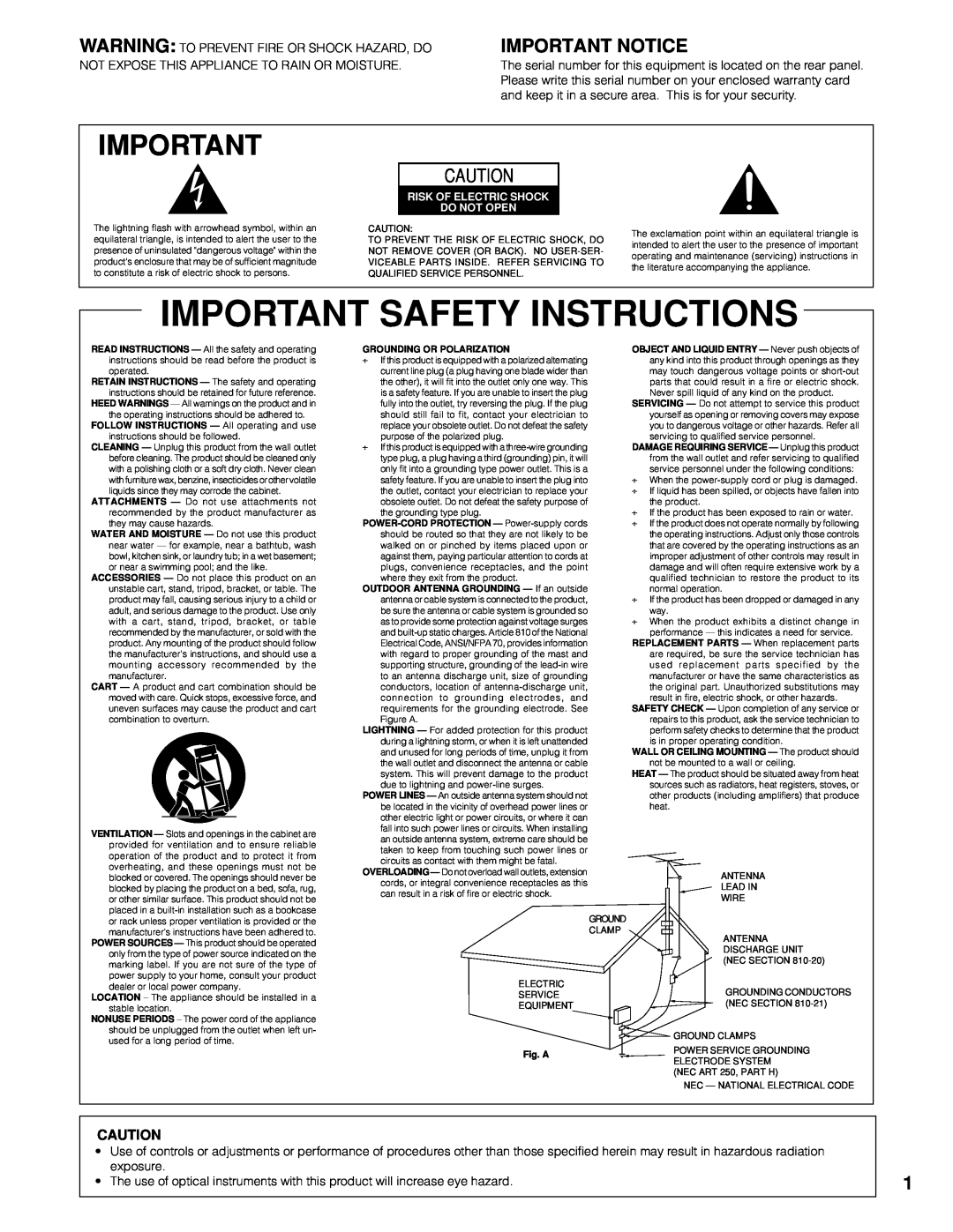 Marantz CC9100 manual Important Notice, Important Safety Instructions 