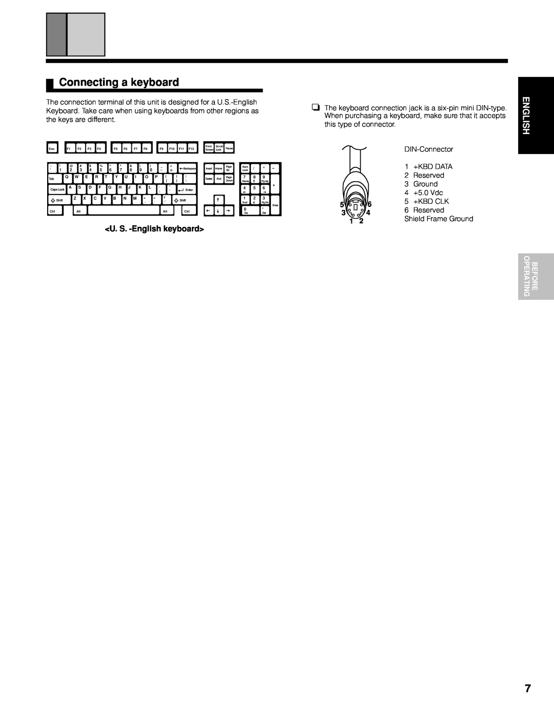 Marantz CC9100 manual Connecting a keyboard, U. S. -Englishkeyboard 