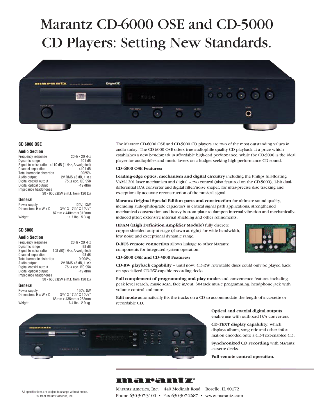 Marantz specifications CD 6000 OSE Audio Section, General, CD-6000 OSE and CD-5000 Features 