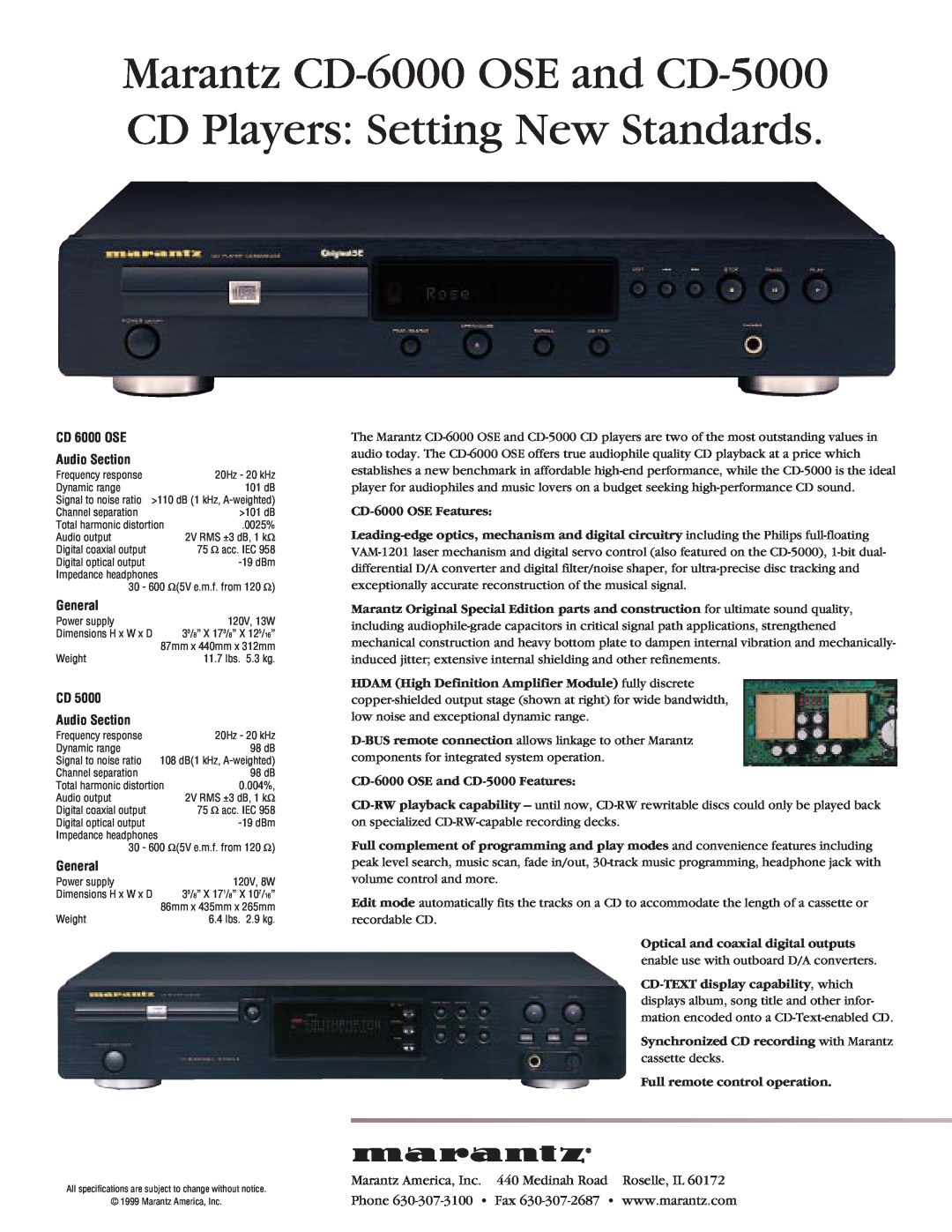 Marantz CD-6000 specifications CD 6000 OSE Audio Section, General, CD Audio Section 