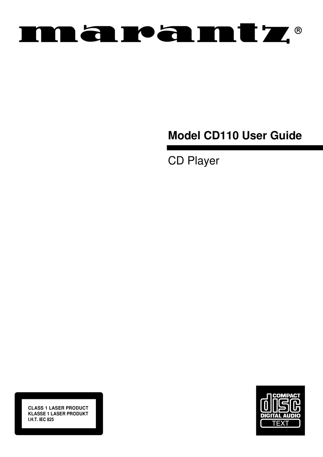 Marantz manual Model CD110 User Guide 