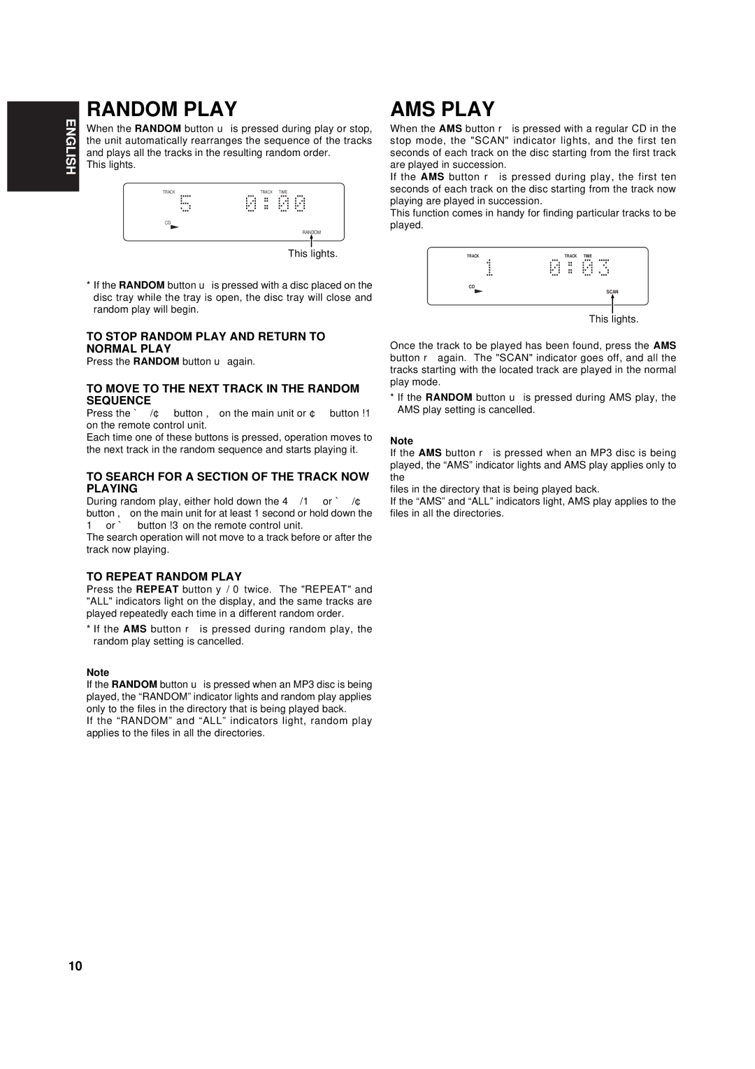 Marantz CD110 manual Random Play, AMS Play 