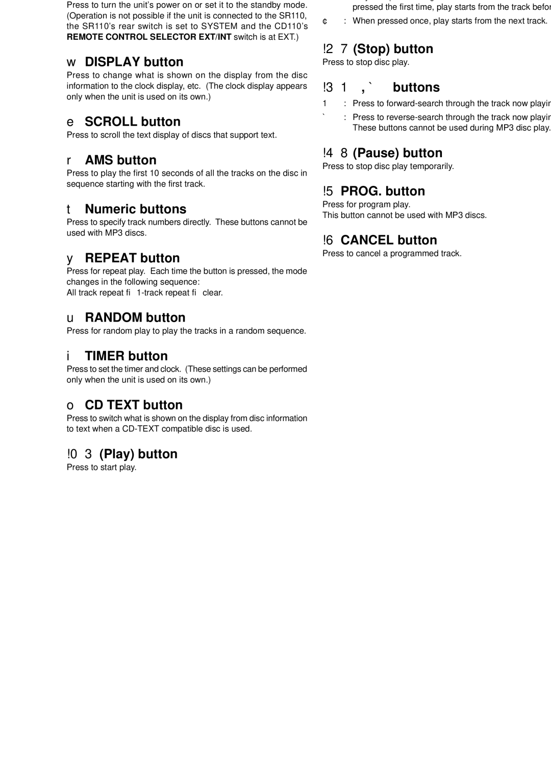 Marantz CD110 manual Remote Control Unit, Standby button 