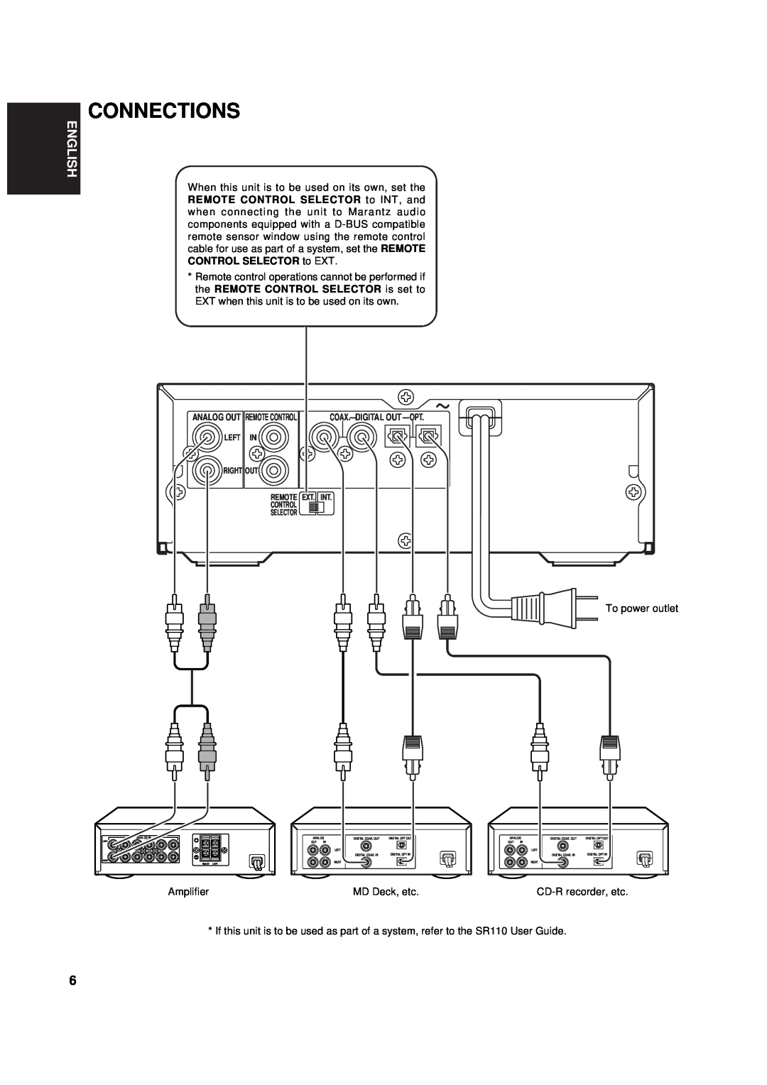 Marantz CD110 manual Connections, English 