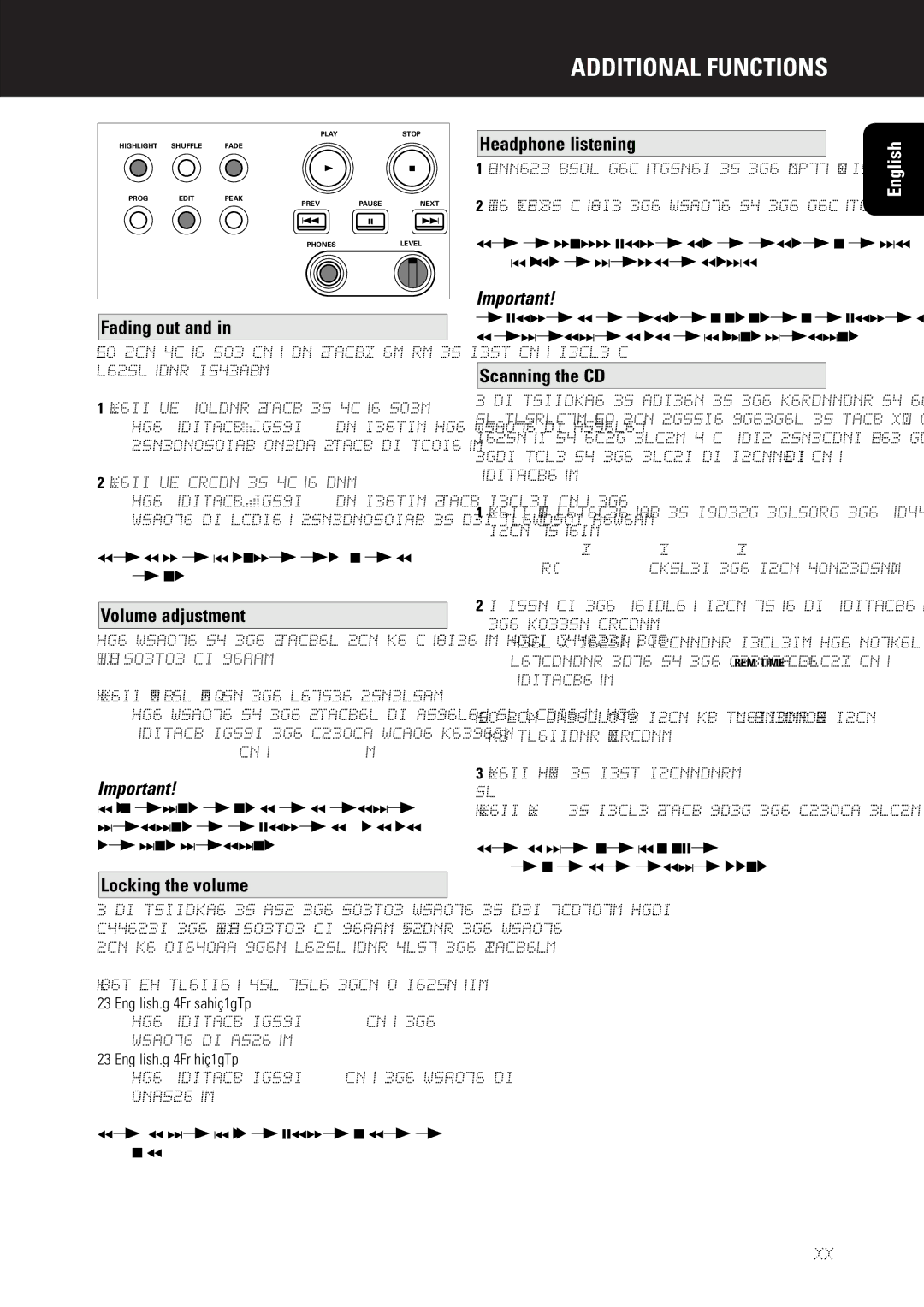 Marantz CD5000 manual Fading out, Volume adjustment, Locking the volume, Headphone listening, Scanning the CD 