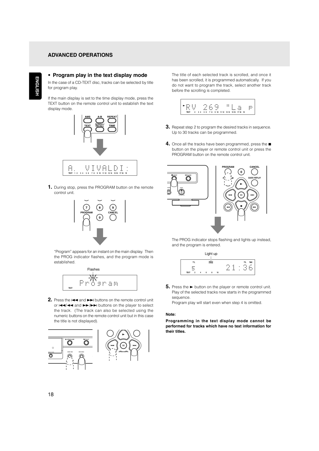 Marantz CD5001OSE manual Program play in the text display mode, For program play, Display mode 