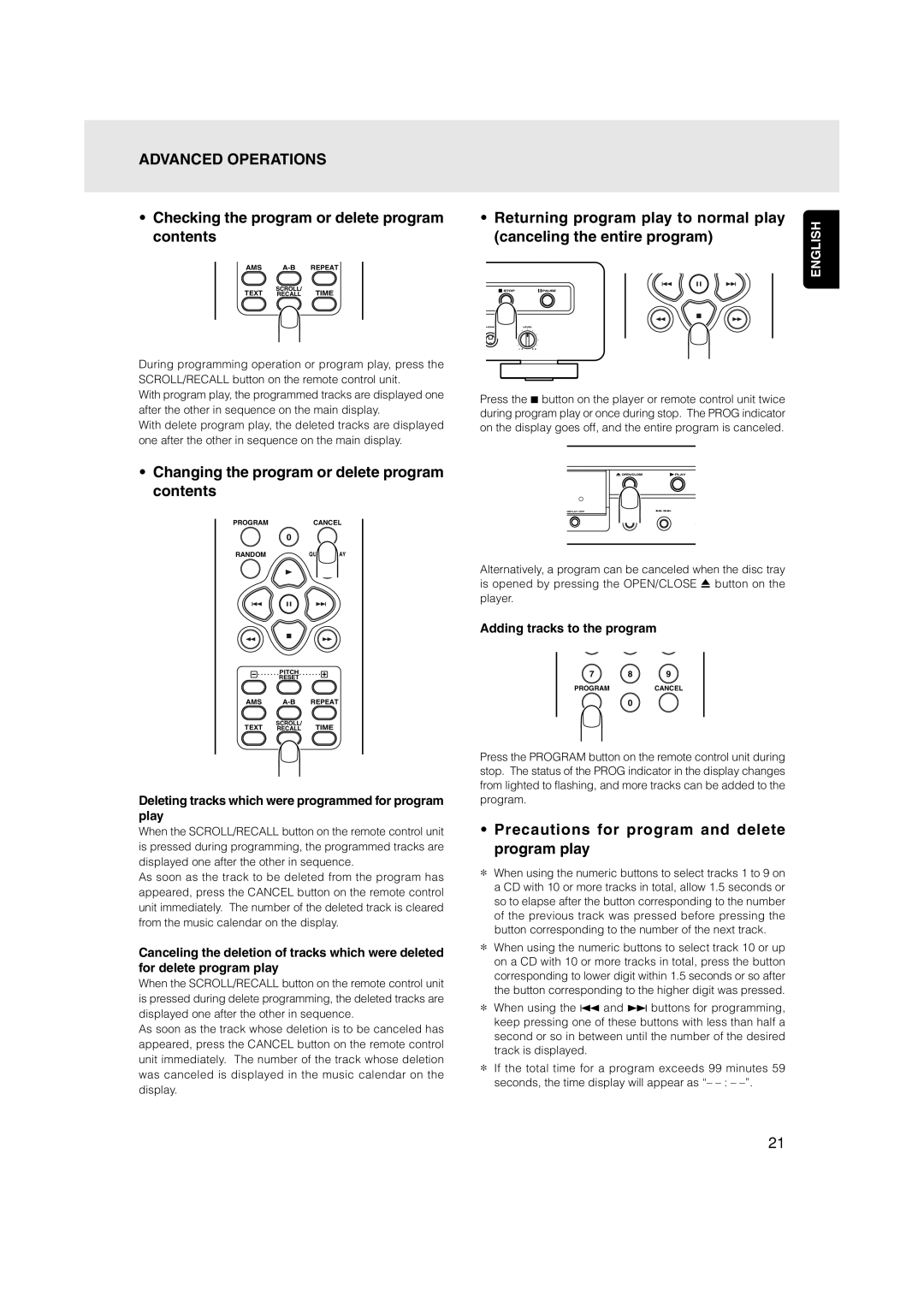 Marantz CD5001OSE Checking the program or delete program contents, Changing the program or delete program contents 