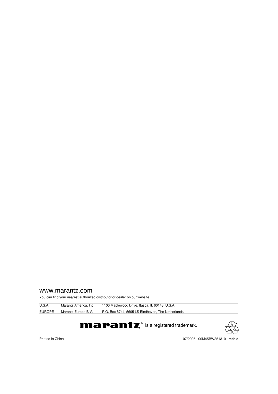 Marantz CD5001OSE manual Is a registered trademark 