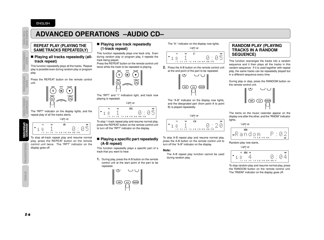 Marantz CD5003 manual Playing all tracks repeatedly all Track repeat, Playing one track repeatedly Track repeat 