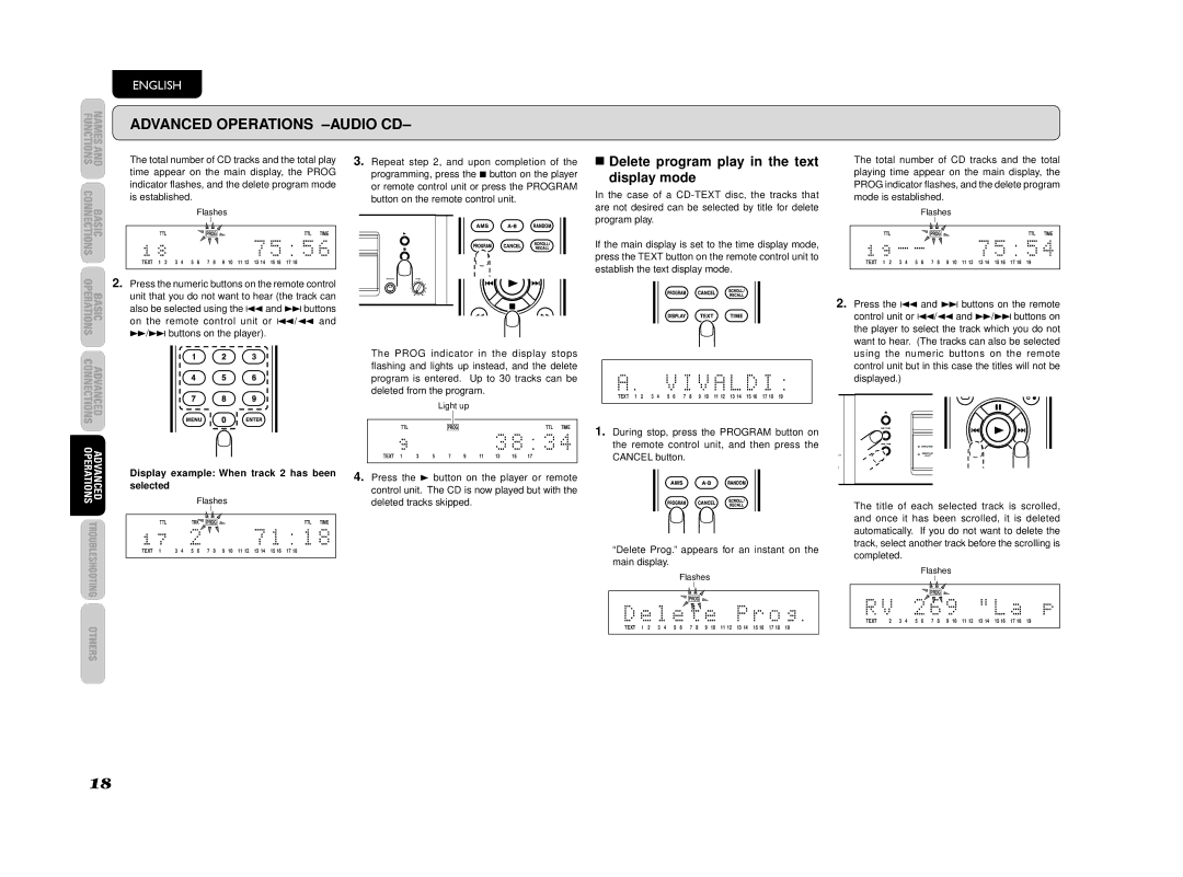 Marantz CD5003 manual Delete program play in the text Display mode, Press the numeric buttons on the remote control 