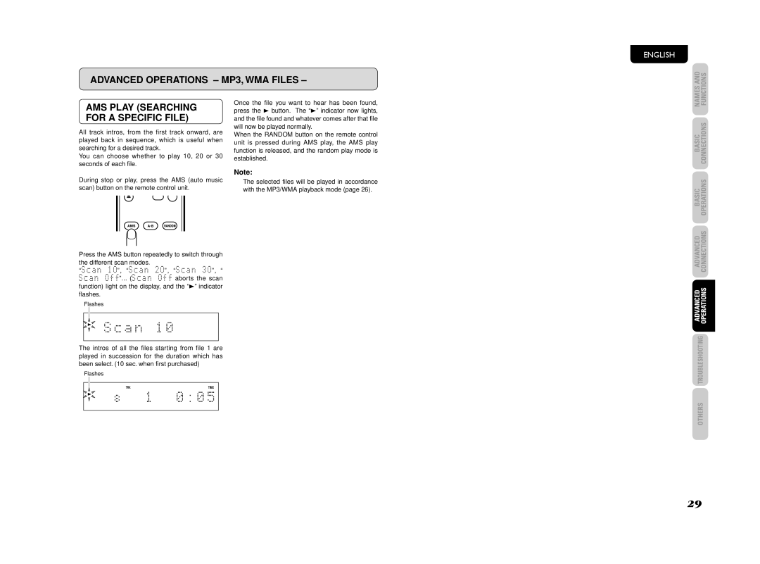 Marantz CD5003 manual AMS Play Searching for a Specific File 