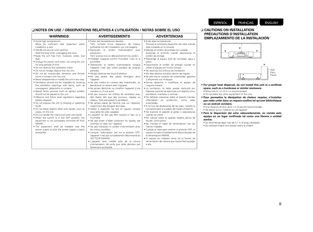 Marantz CD5004 manual Avertissements Advertencias 