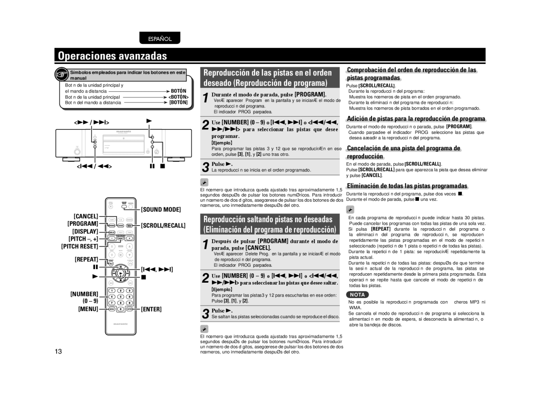 Marantz CD5004 manual Operaciones avanzadas, Cancelación de una pista del programa de reproducción 