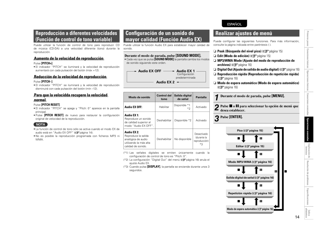 Marantz CD5004 manual Realizar ajustes de menú, Aumento de la velocidad de reproducción 