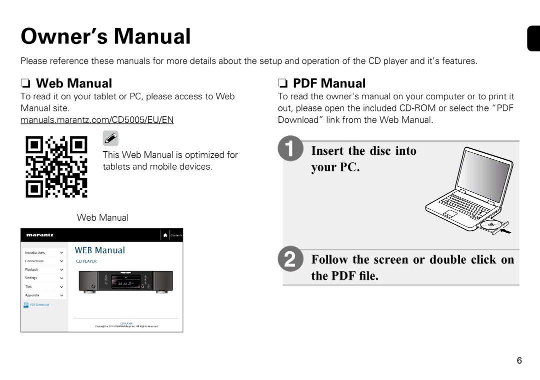 Marantz CD5005 quick start Nn Web Manual, WEB Manual 