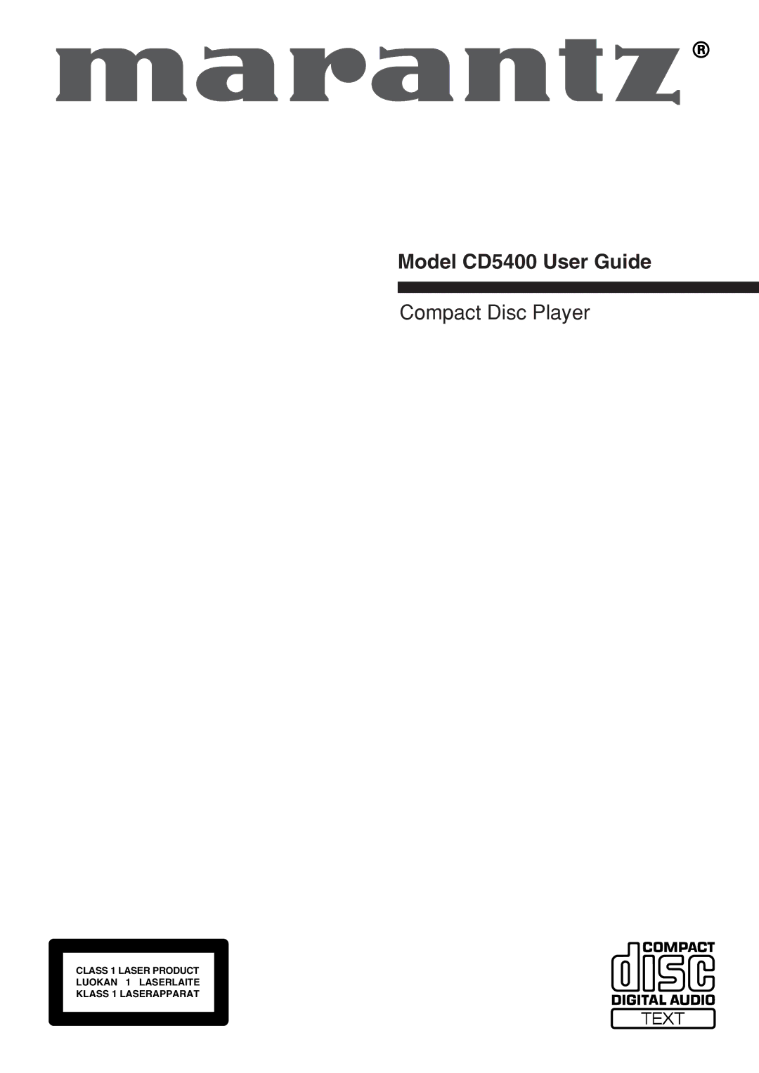 Marantz manual Model CD5400 User Guide 