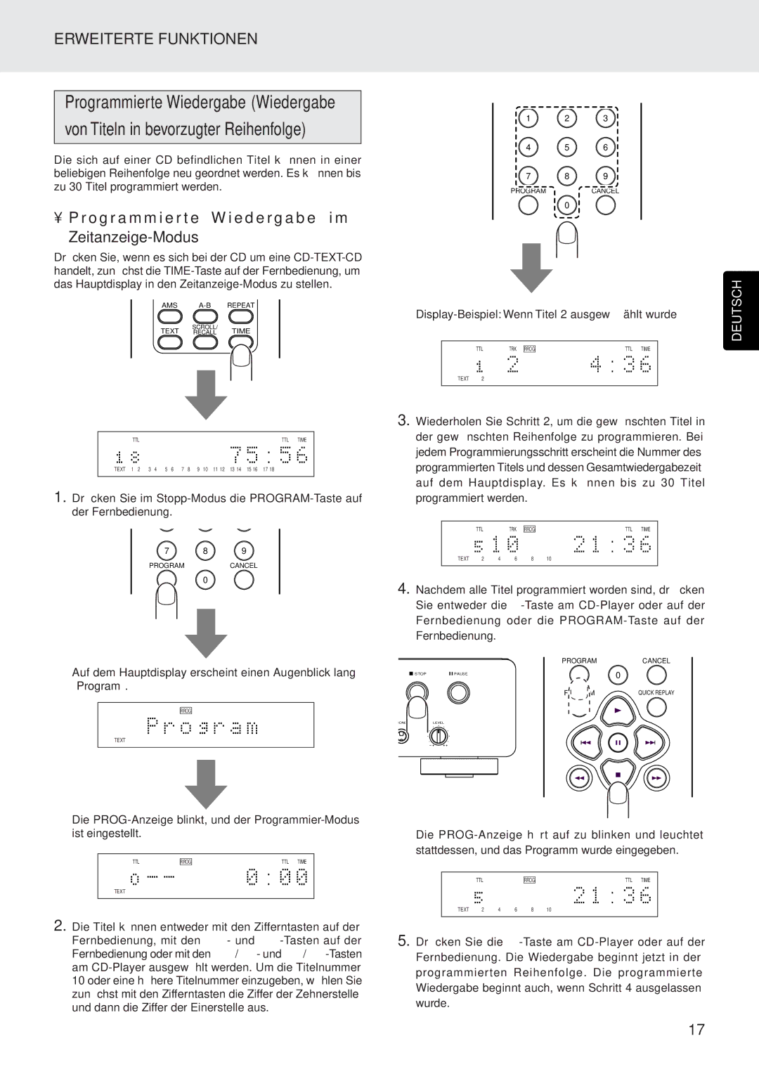 Marantz CD5400 manual Von Titeln in bevorzugter Reihenfolge, Display-Beispiel Wenn Titel 2 ausgewählt wurde 